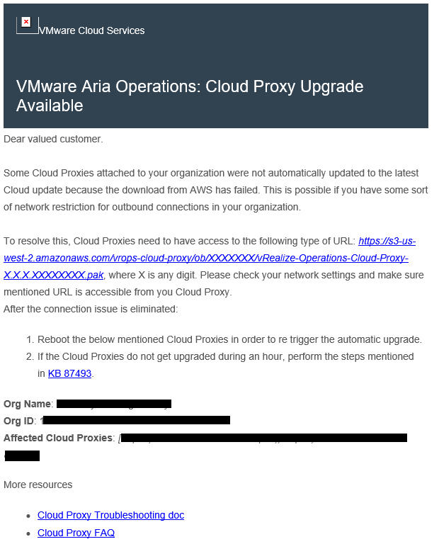 Manually upgrade Aria Operations Cloud Proxy