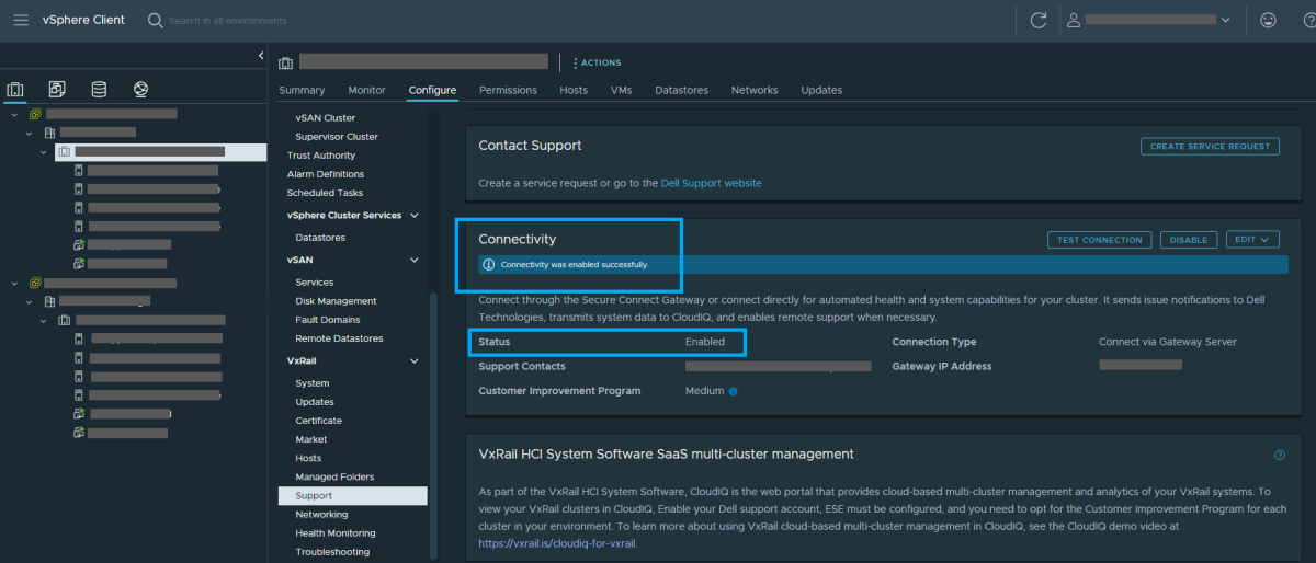 Enable Dell Secure Connect Gateway Connectivity for a VxRail cluster